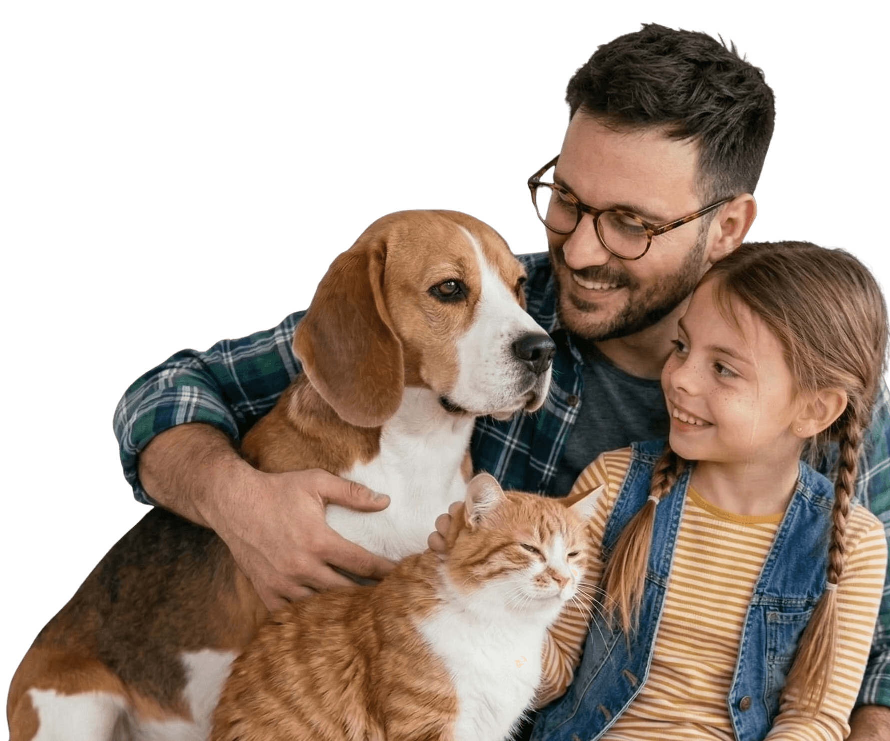 Família feliz com seus pets